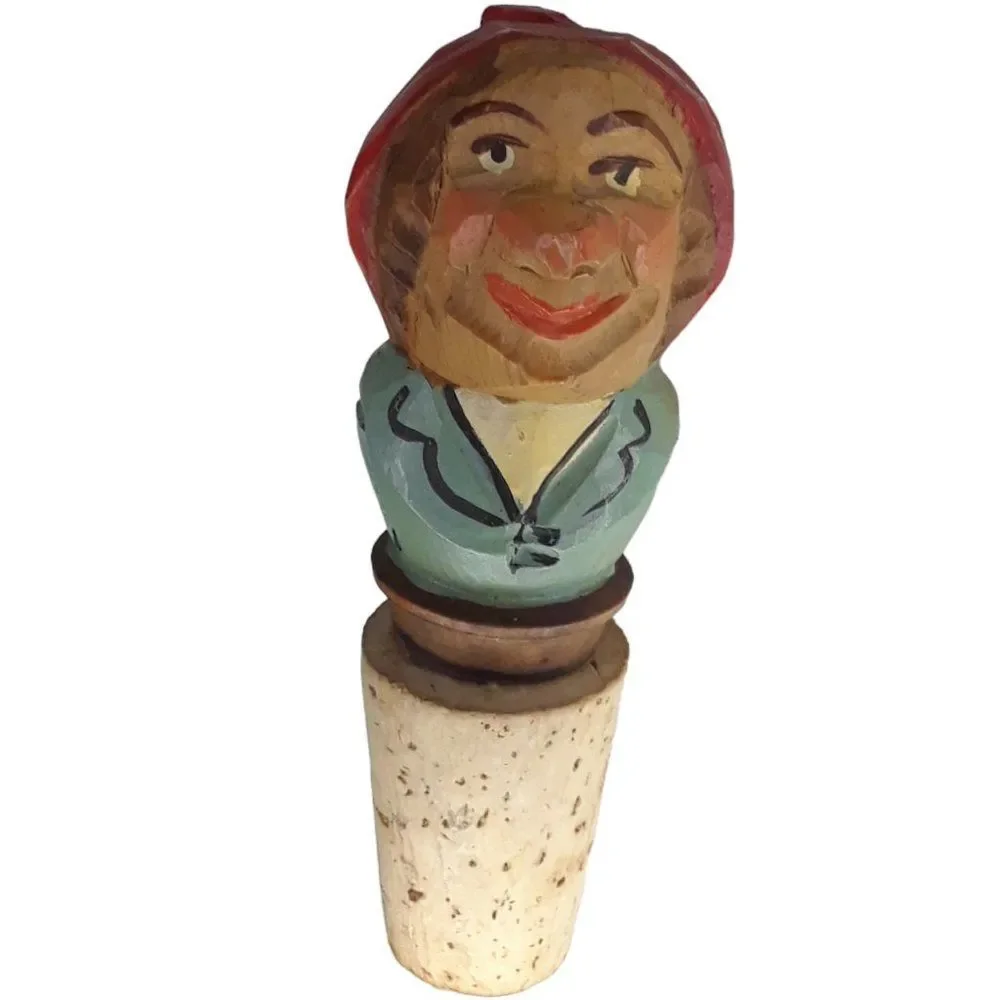 Vintage Anri  Hand Carved Man Cork Jug Stopper
